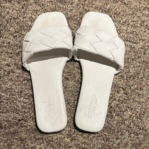 White Woven Slide Sandals by Cushionaire